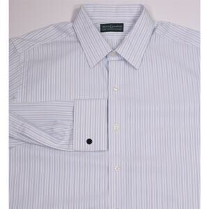 Martin Greenfield Custom Tailored Blue White Striped Dress Shirt (42) 16.5-34
